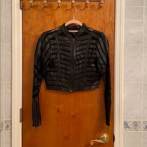 Bebe black lace leather crop jacket